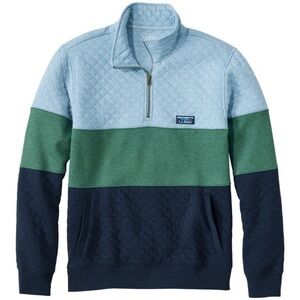 L.L. Bean Men’s Quilted Half-Zip Sweater in Light Blue, Green & Navy